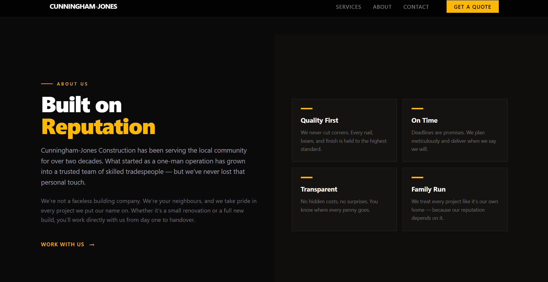Screenshot of the Cunningham-Jones & Sons website